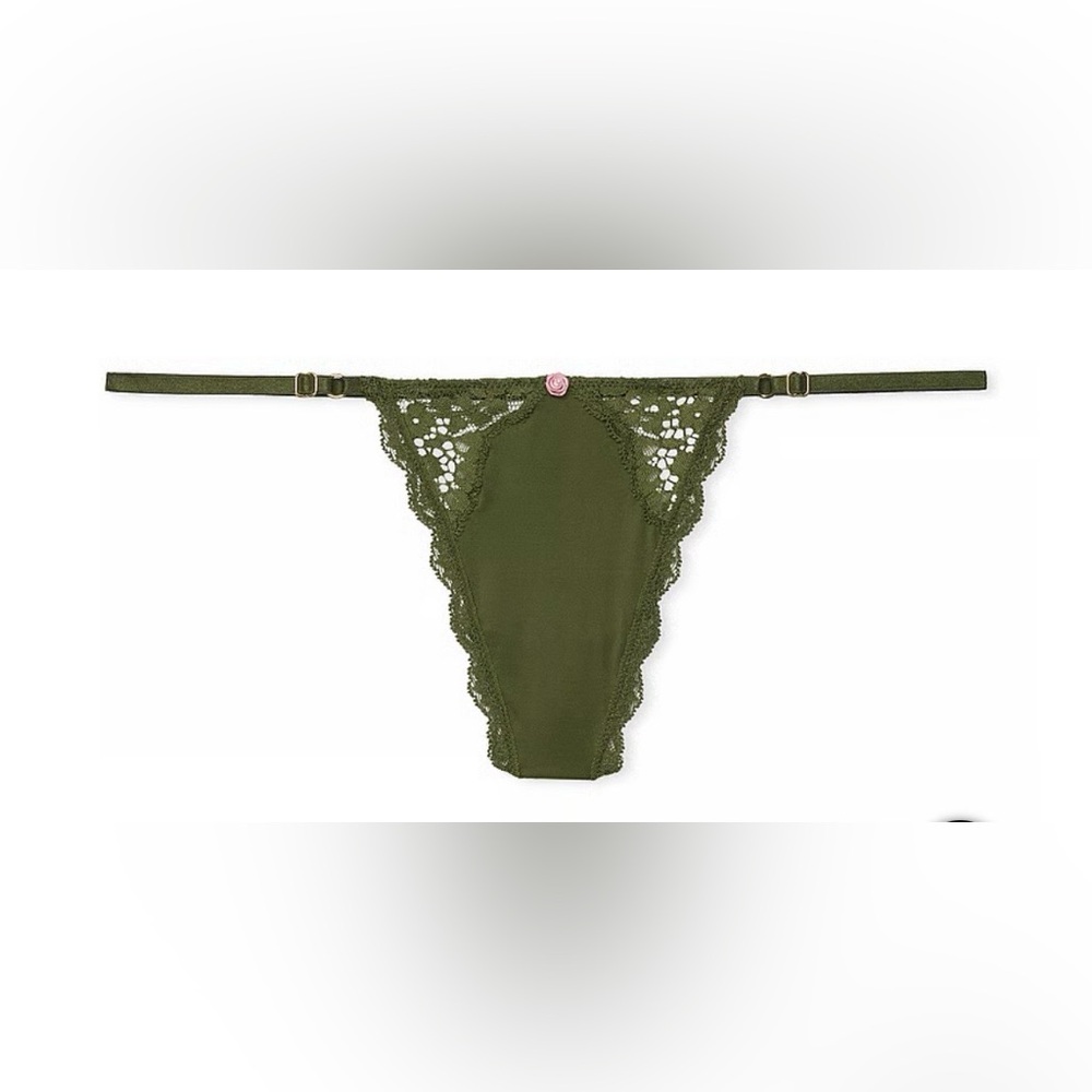 🌻 Victoria’s Secret Olive Green Lace Thong Small Sexy New with Tags & Package